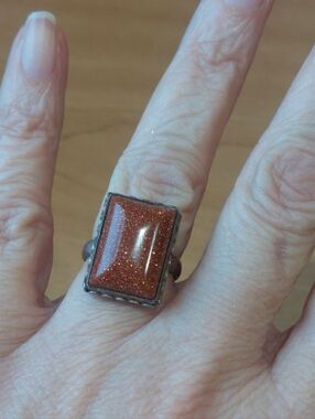 Goldstone Rectangular Statement Ring - Women Jewelry